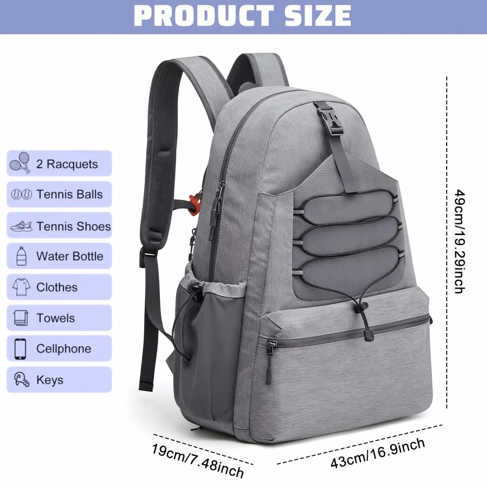 Bolsa de Tenis Impermeable con Zapatillero para 2 Raquetas Pickleball Padel Squash Bádminton