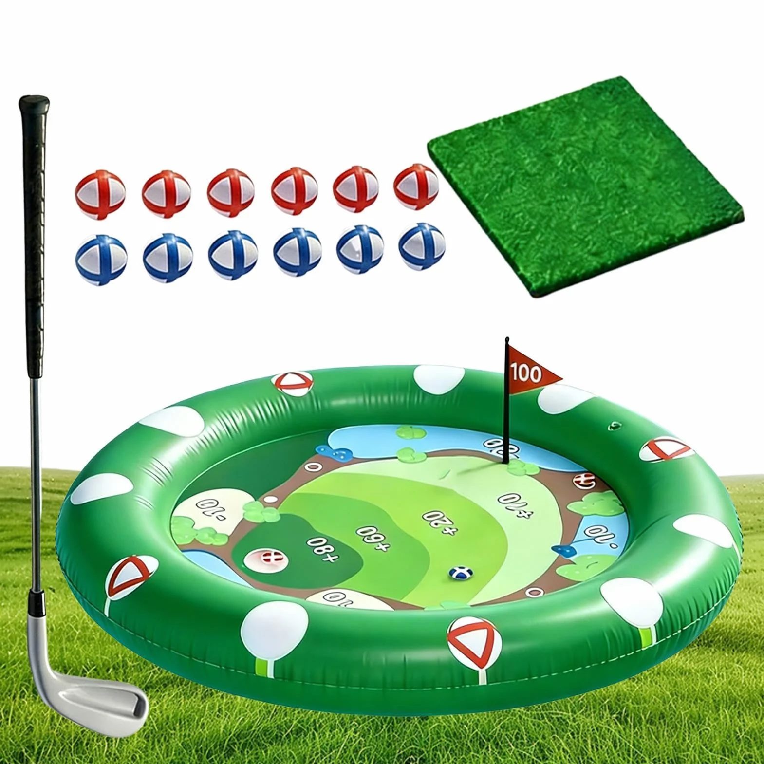 Juego de golf flotador para piscina – PVC hinchable 120 x 120 cm | Juego de Chipping acuático con bolas pegajosas | Juego de exterior para de cumpleaños y jardín