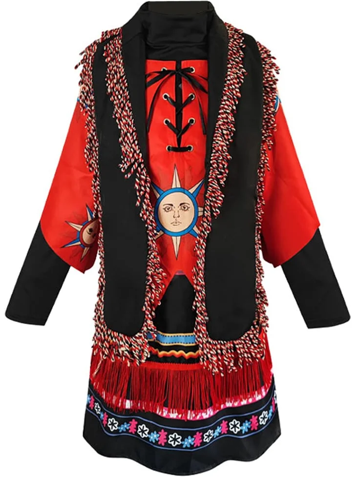 Dani Dennison - Disfraz de bruja para niños y adultos, vestido de falda roja, conjunto completo con bufanda para Halloween, Cosplay
