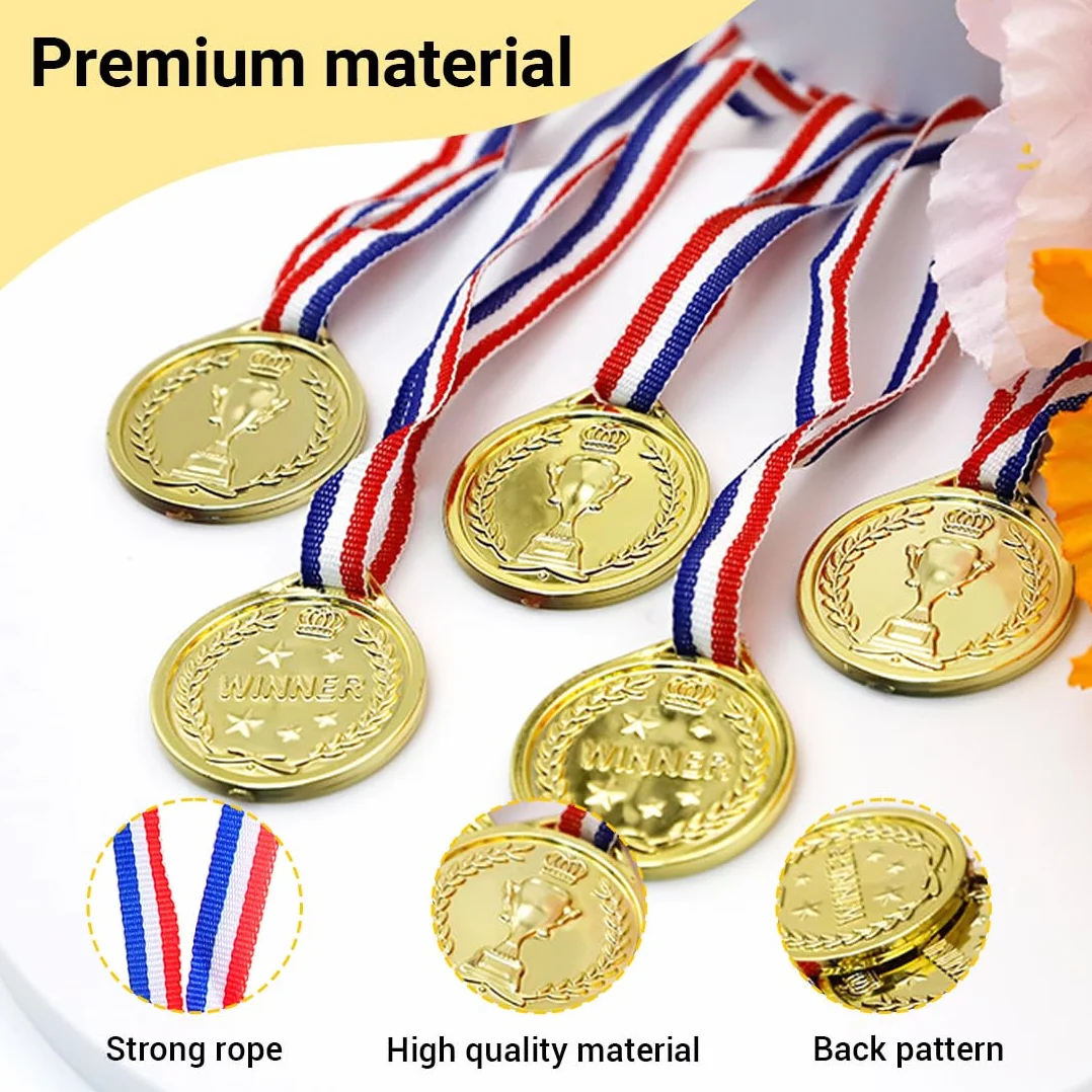 Medallas Niños 20 Piezas Medallas de Ganador de Oro Plástico Deportivas con Cintas para el Cuello