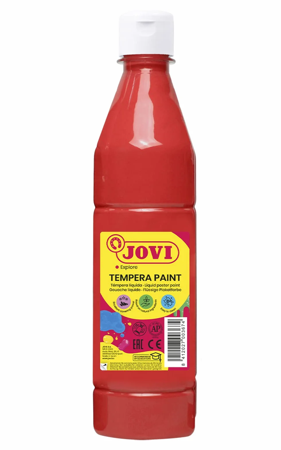 Jovi- Témpera líquida, Color bermellón, 500 ml (Paquete de 1) (07) | Pintura a base de ingredientes naturales, Fácil de lavar, Sin gluten