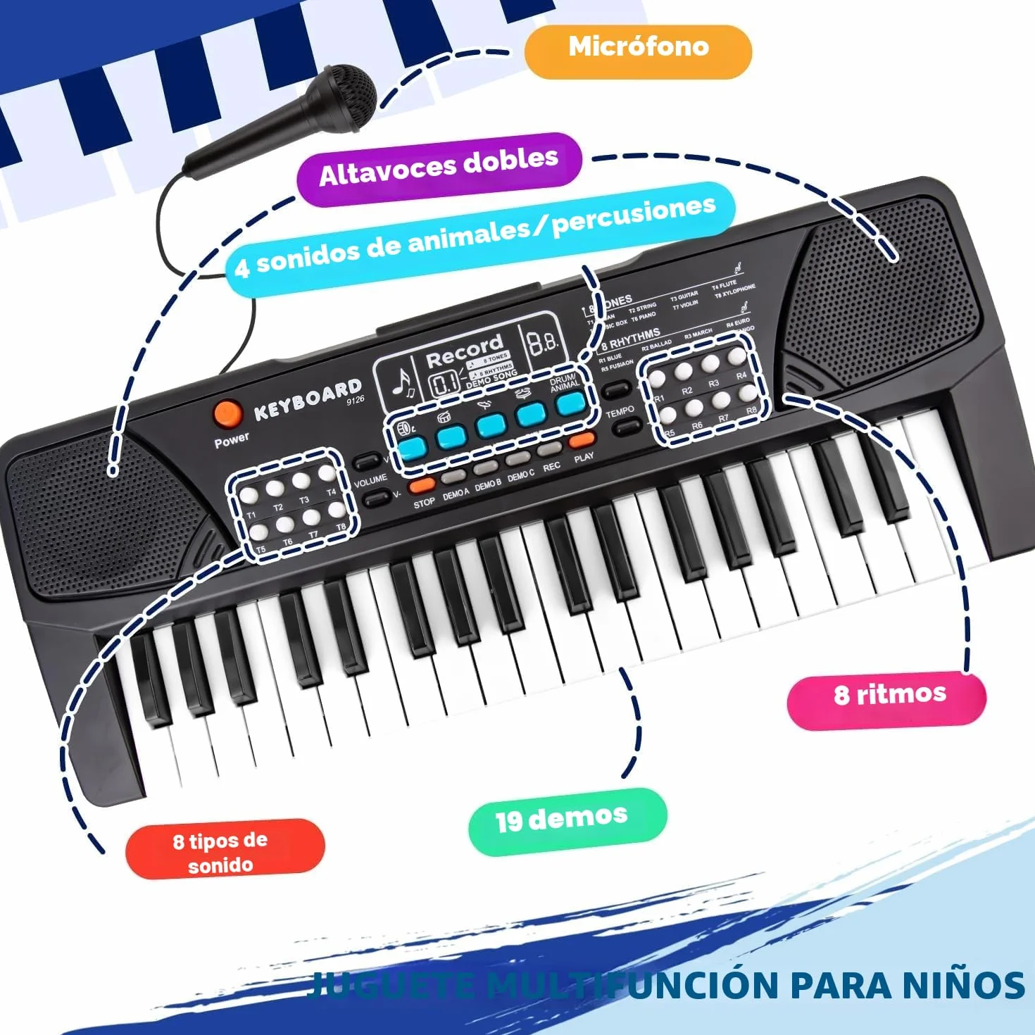 Teclado de Piano de 37 Teclas para niños de 3 a 5 años, con micrófono, Ideal para Principiantes, niños y niñas de 3 4 5 6 años