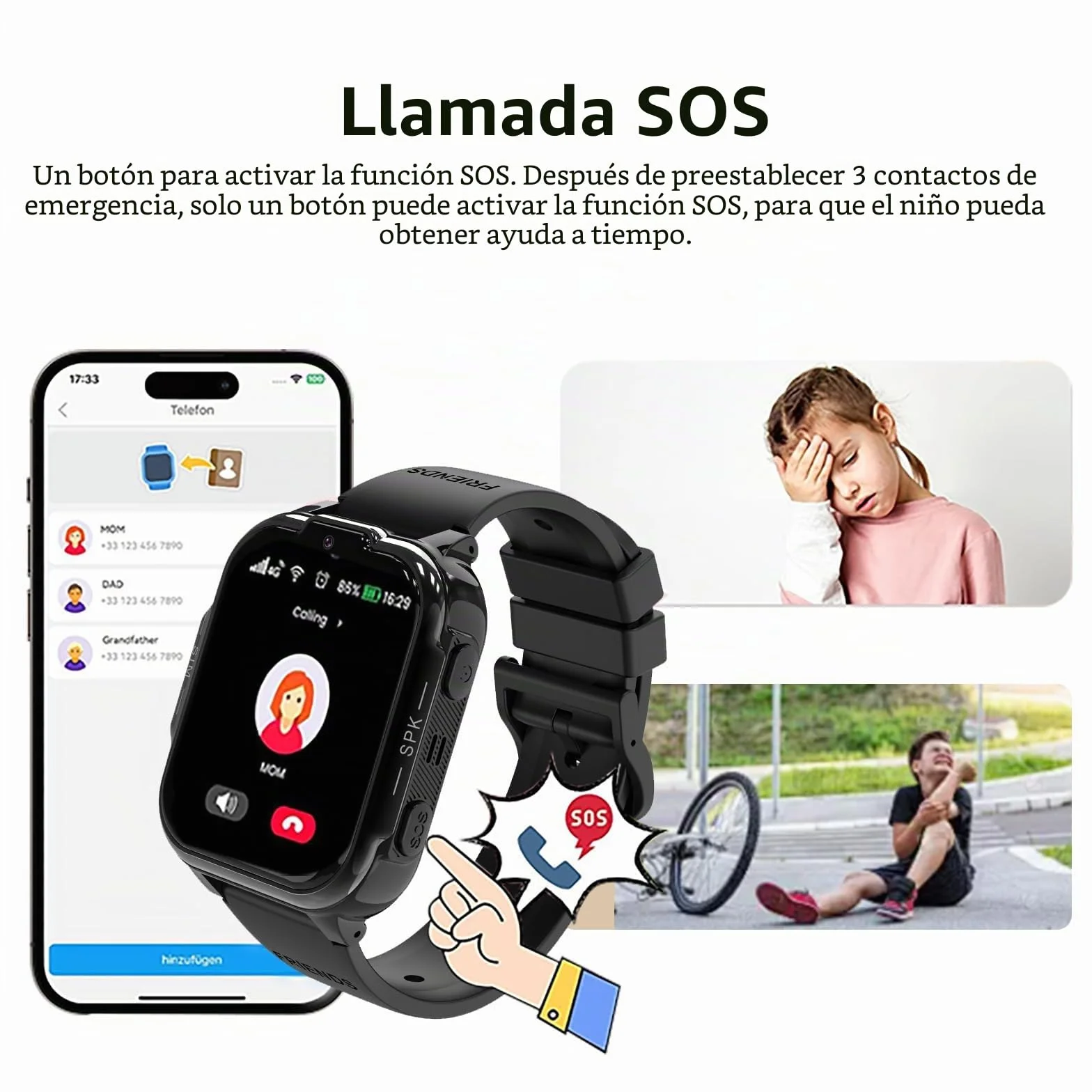 Reloj Inteligente Niño 4G GPS Videollamada Smartwatch Infantil Llamadas SOS WiFi Cámara Negro