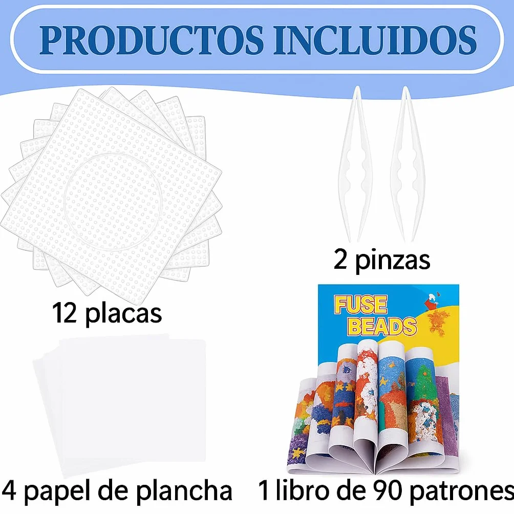12 Placas cuadradas transparentes Juego de Cuentas Beads - 14.5 x 14.5 cm 2 Pinzas,Papel de Planchado, Libro Hama 90 patrones Transparente placa interconectable