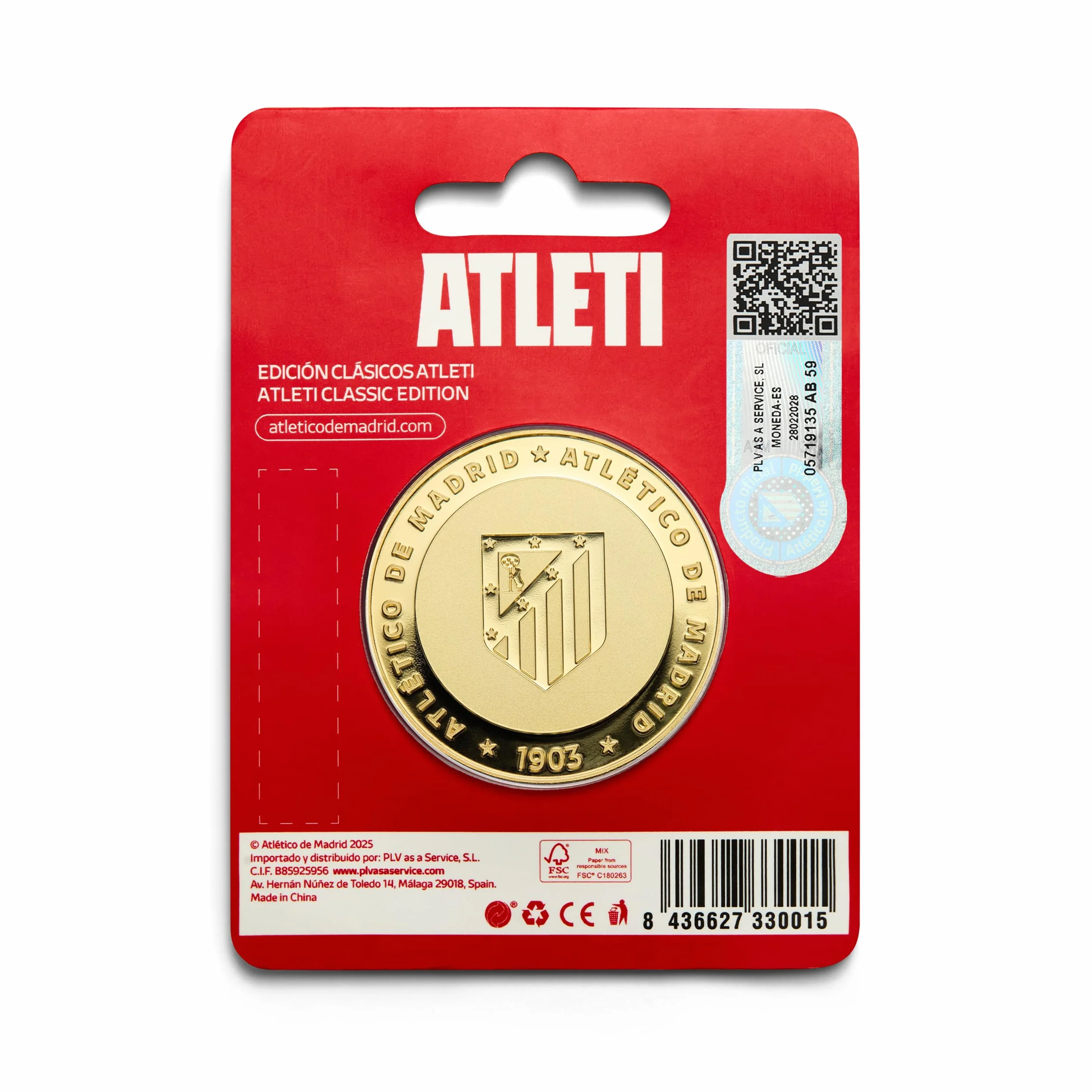Atlético de Madrid - Moneda edición Especial Escudo y Estadio Riyadh Air Metropolitano - Coleccionable - Dorada - Producto Oficial