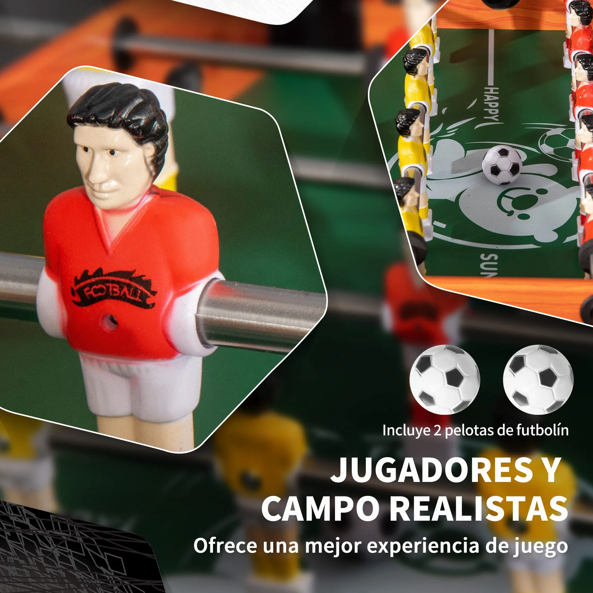 HOMCOM Futbolín para Niños de 7+ Años Futbolín Infantil de Madera 118x104x69 cm con 2 Bolas 8 Asas 2 Marcadores 22 Jugadores para Familias Fiestas Negro