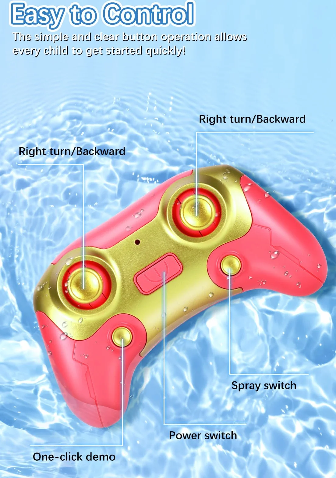 Barco Teledirigido Niños, Barco RC con Spray/luz de luz, Lancha Teledirigida con 2 Baterías Recargables, 2.4GHz RC Juguete Barco para Piscinas y Lagos, Regalo para niños y niñas