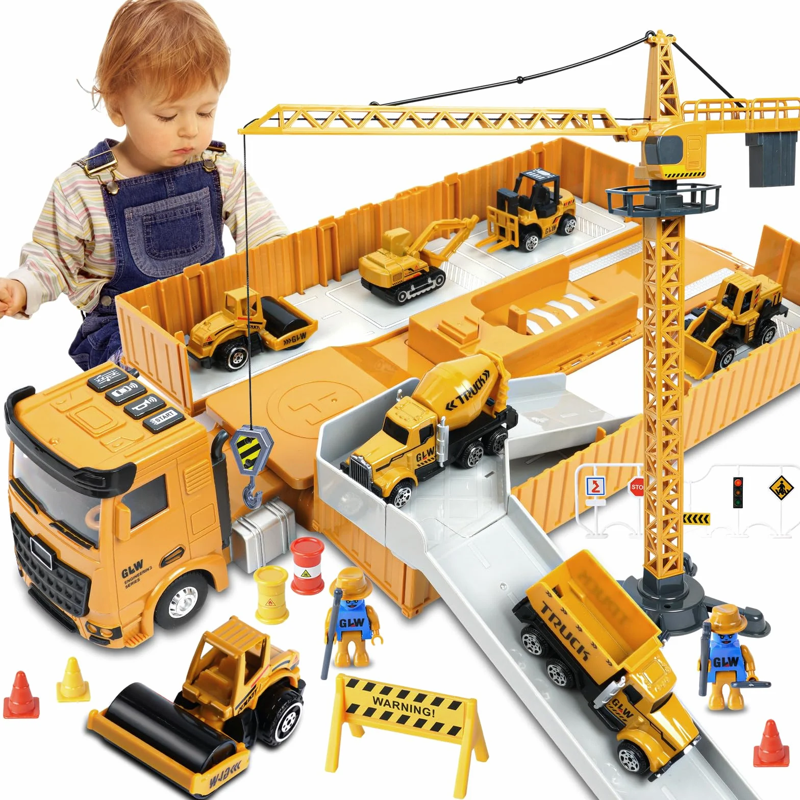 Aolso Juego de juguetes de camión de construcción para niños de 3 a 8 años, estilo realista, amarillo