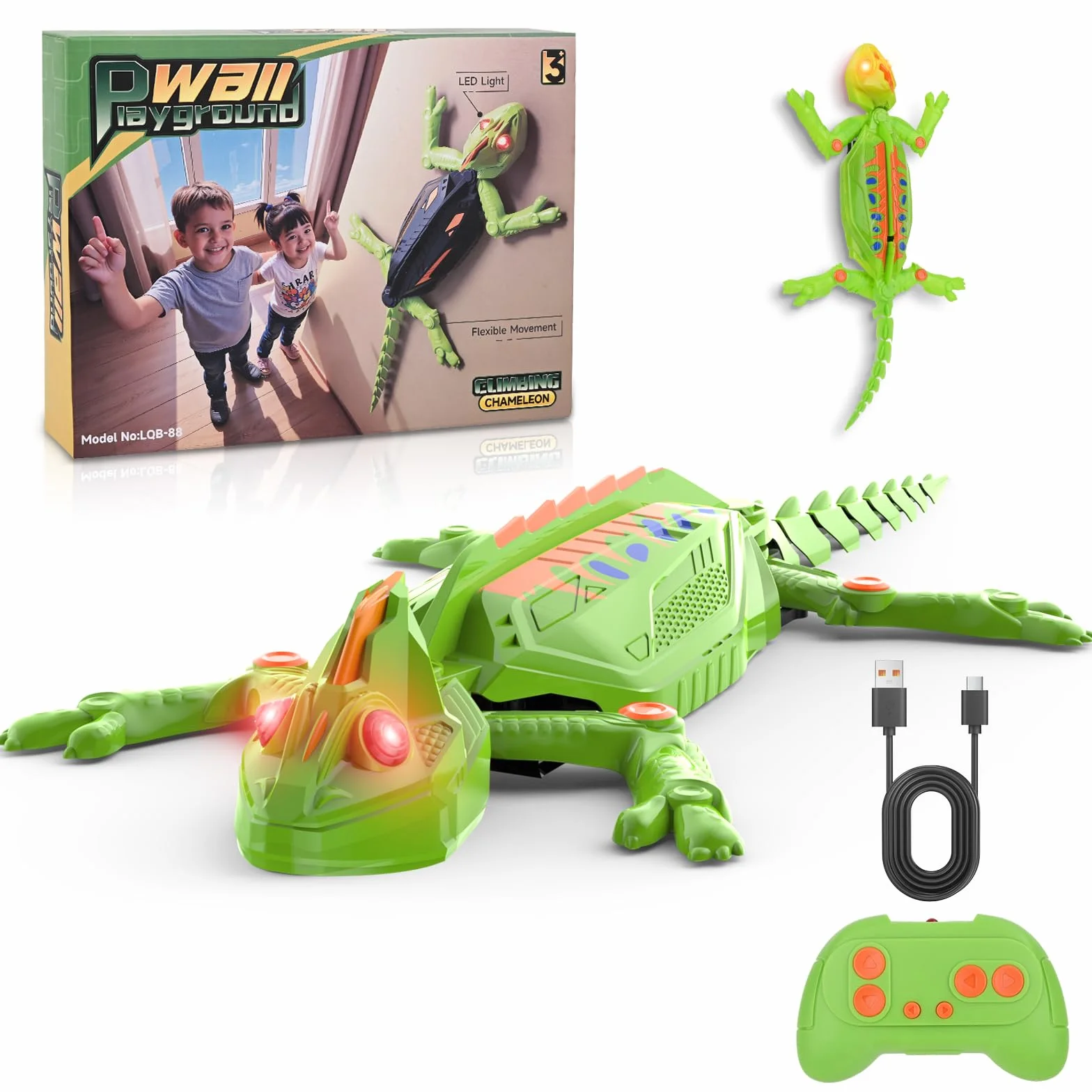 Wall Crawler Gecko, Lagarto Teledirigido para arrastrarse en Suelos y Paredes, con Ojos LED Brillantes, Fácil de controlar, Robot Control Remoto Recargable, Juguetes Niños 4 Años (Lagarto)