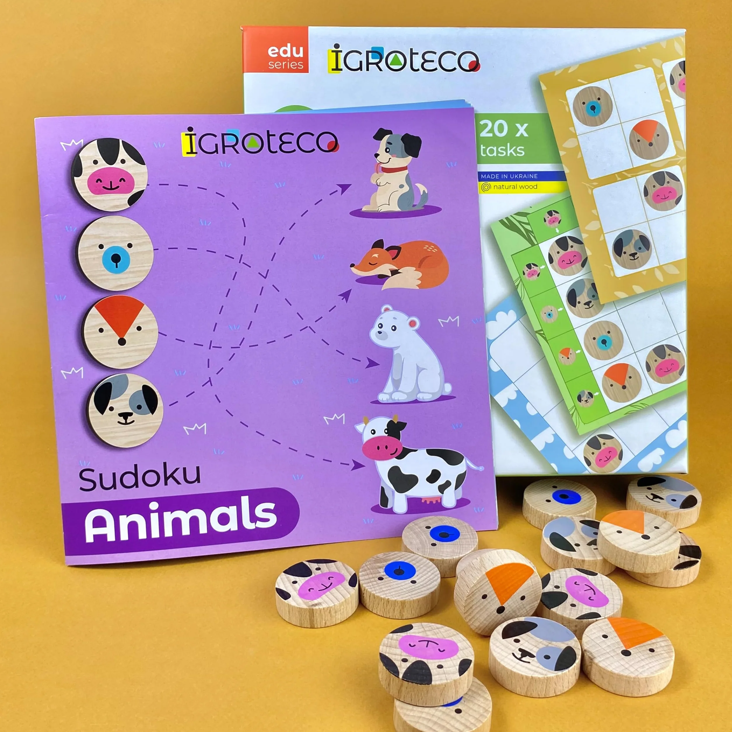 Sudoku Animales de Madera Juego Educativo 4x4 20 Tareas a Partir de 3 Años