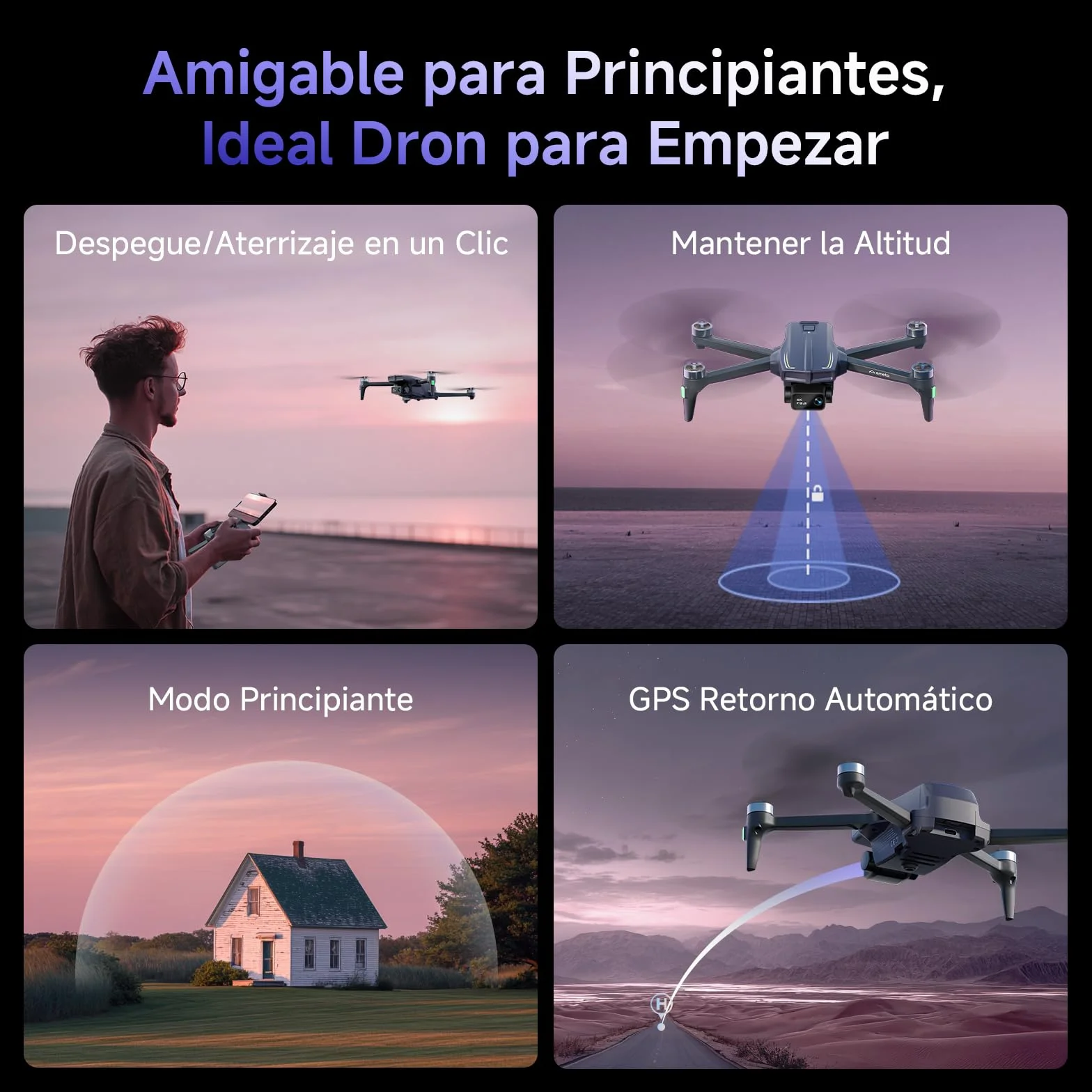 Ameta Dron con Camara 4K, S20 Pro GPS Drone para Adultos y Niños con Cámara/Retorno Automático/ 50 Minutos de Vuelo/Sigueme/Modos Inteligentes/Gestos Control, Mini Dron Menos de 249g