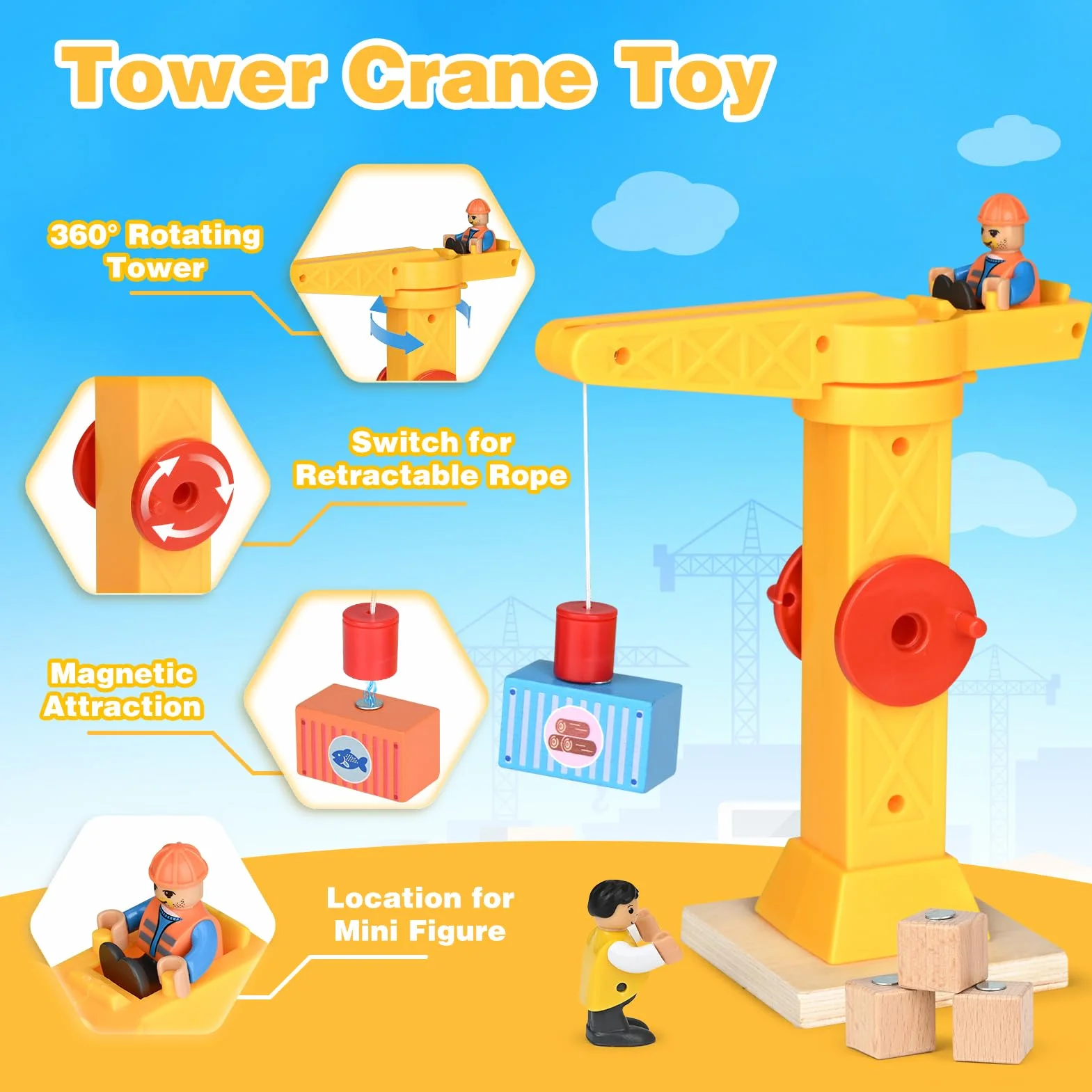 Vanplay Gruas de Juguete Camion Tren Juguete Juego de Juguetes para Vehículos de Construcción, Regalo Construcciones para Niños 3 4 5 Años
