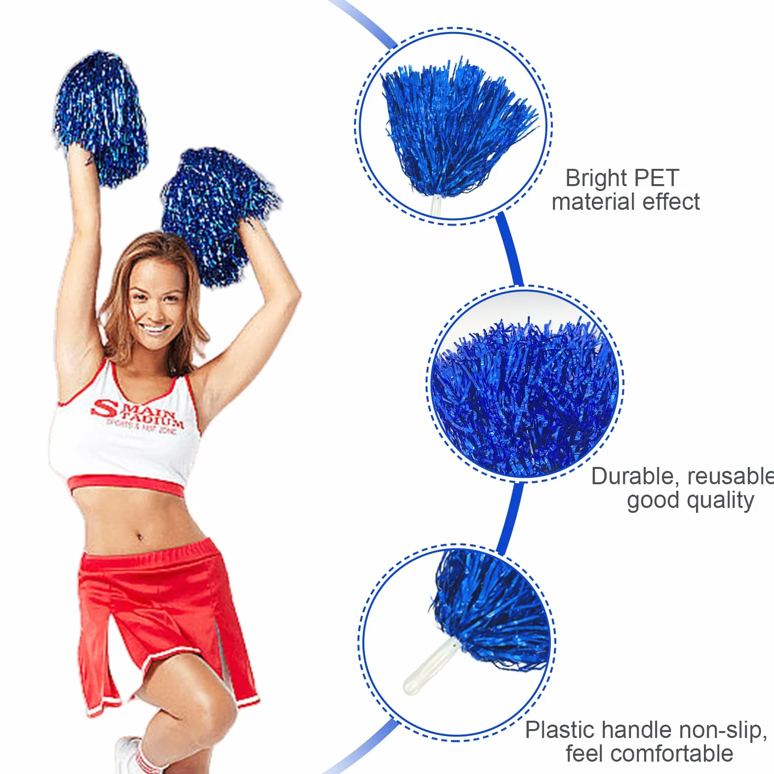 Pompones de Animadora Deportivos Azul 12 Piezas para Eventos Deportivos, Juegos de Pelota, Bailes y Fiestas