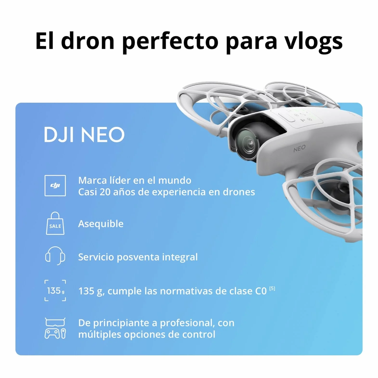 DJI Pack Neo Vuela Más, dron mini con cámara 4K UHD para adultos, 135 g dron que vuela siguiéndote,despega desde la mano,seguimiento de objetivos,QuickShots, vídeo estabilizado, con RC-N3 y 3 baterías