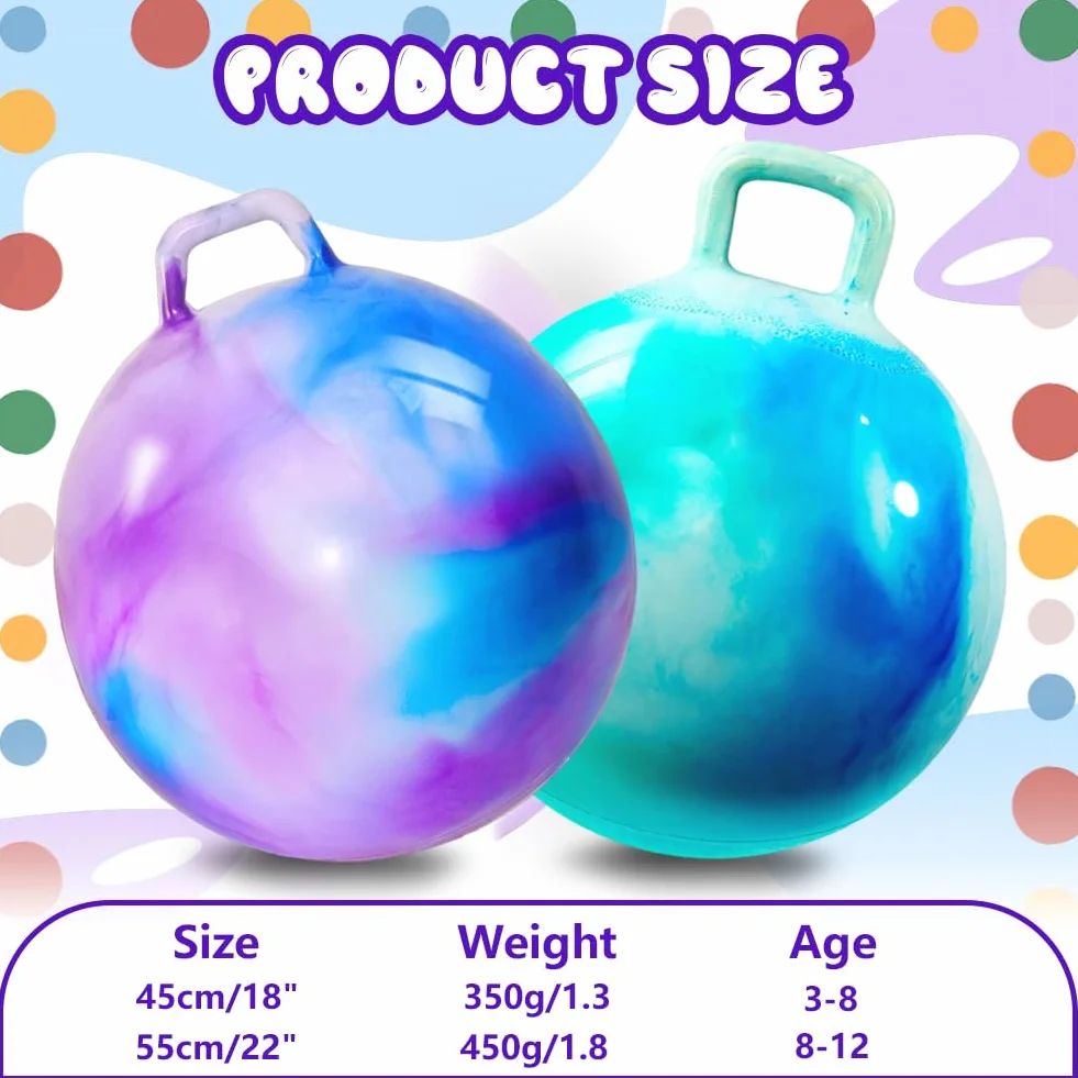 45 cm Pelota de Salto, Pelotas de Tolva de Rebote con Asa, Pelota saltarina Hinchable, para Niños 3 a 12 años Saltar Jardín Actividades Exterior Juego Ejercicio (Azul-Morado)