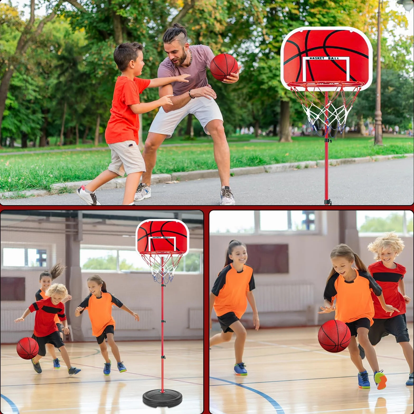 Canasta Baloncesto Infantil,Aro de Baloncesto para Niños Incluir 3 Bolas,2Red,Bomba,Altura Ajustable de 50 a 150 cm,Aro de Baloncesto para Interior y Exterior para Niños de 2 a 6 Años
