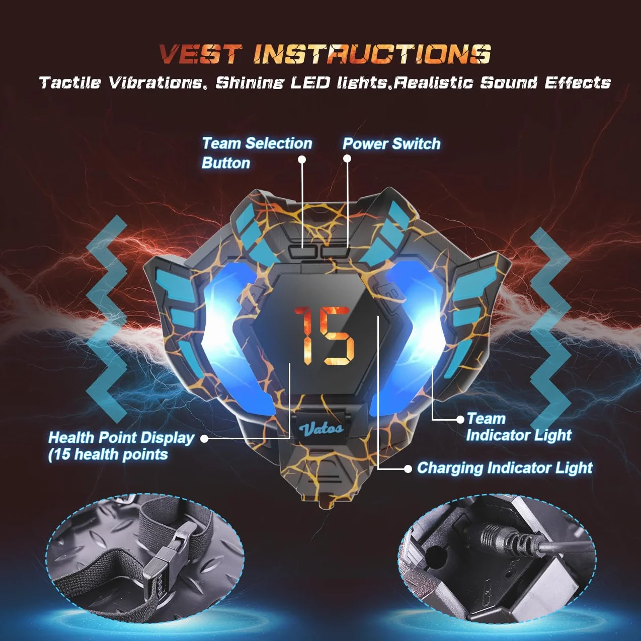 VATOS Recargable Laser Tag Set 4 Jugadores 2.4GHz Pistola Chaleco