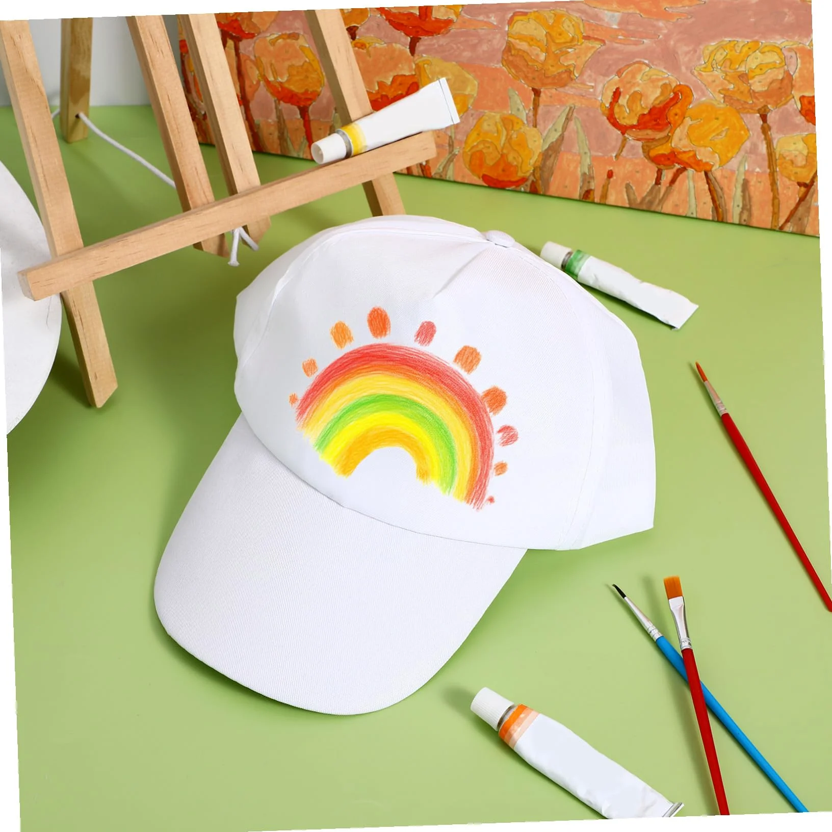 TOYANDONA 10 Gorras de Béisbol en White para Niños, para Pintar, con Visera, para Manualidades, Cumpleaños de Niños Pequeños, Sombreros de Sol para