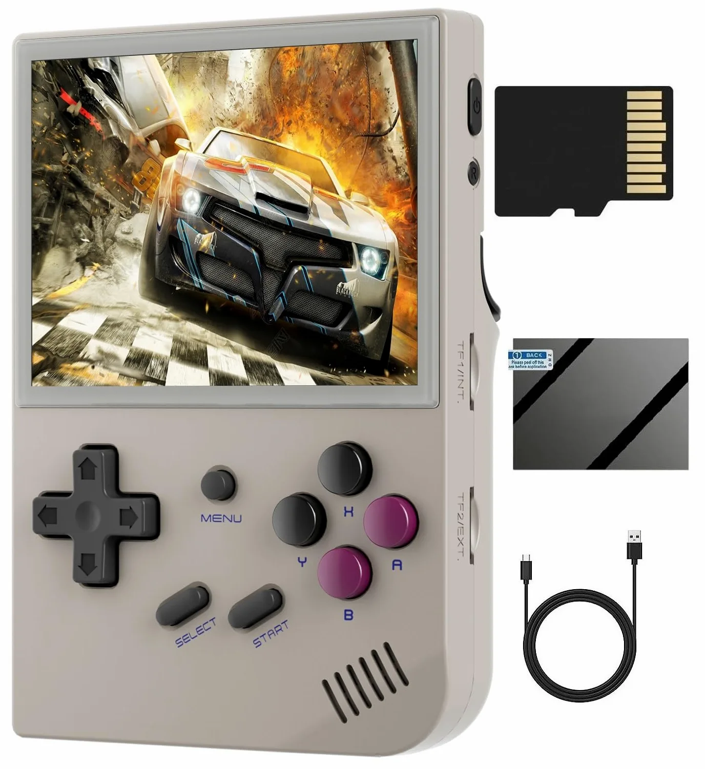 Anbernic RG35XX - Consola de juegos portátil, pantalla IPS de 3.5 pulgadas, sistema Linux integrado, más de 5000 juegos clásicos, compatible con salida de TV HDMI (gris)