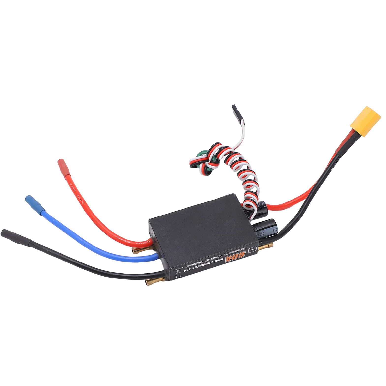 Uxsiya Controlador de Velocidad Electrónico 2‑6S, Enfriamiento Rápido Drenaje de Doble Canal a Prueba de Agua 60a sin Escobillas ESC Menor Consumo de Energía para Modelo de Barco