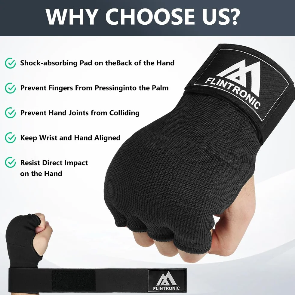 Flintronic Guantes de Boxeo 95cm Correa de Muñeca Acolchado Protección para Manos Muay Thai MMA