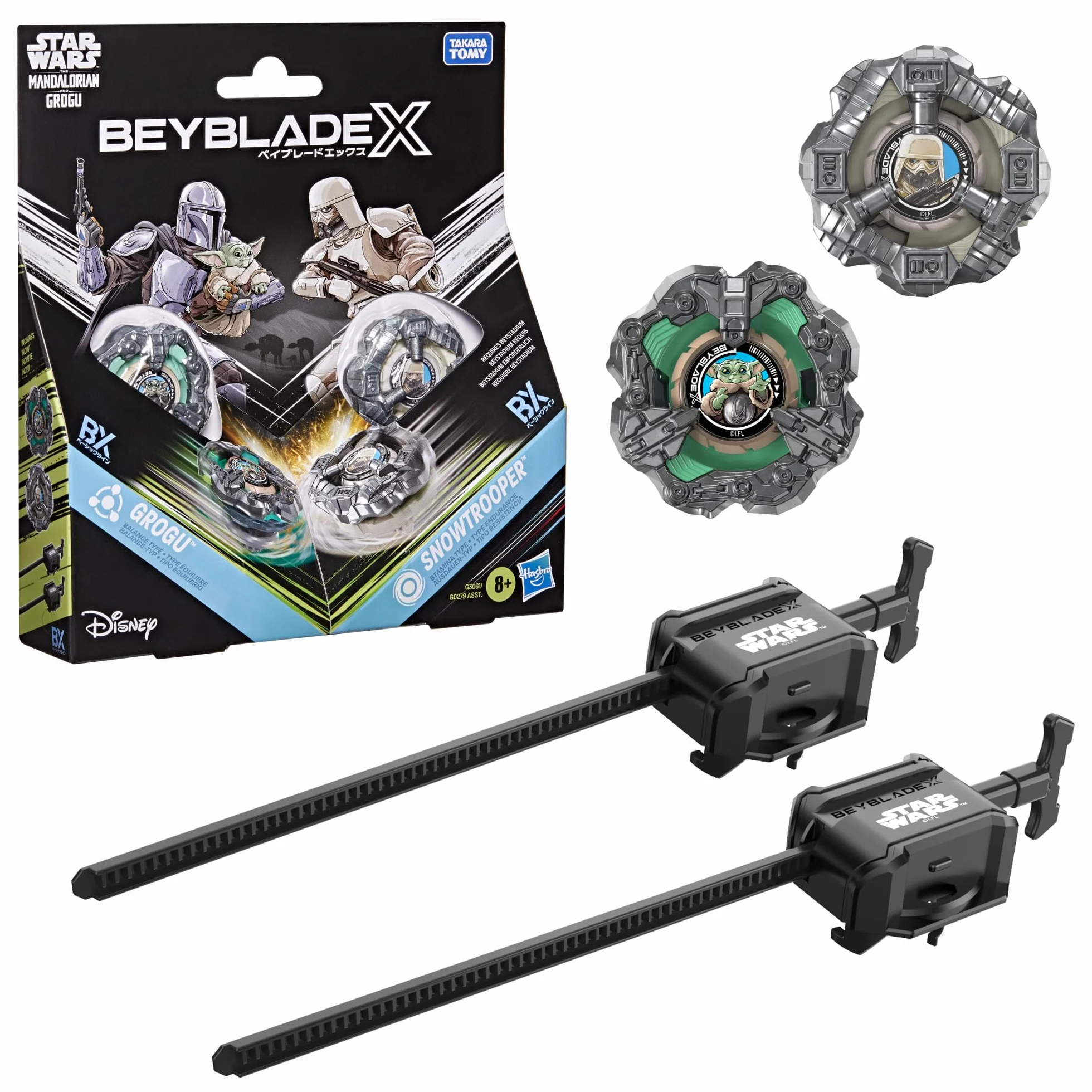 Colaboración Beyblade X y Star Wars, Grogu vs. Snowtrooper, 2 Tops de Batalla Takara Tomy, 2 lanzadores, Juguetes Star Wars, A Partir de 8 años