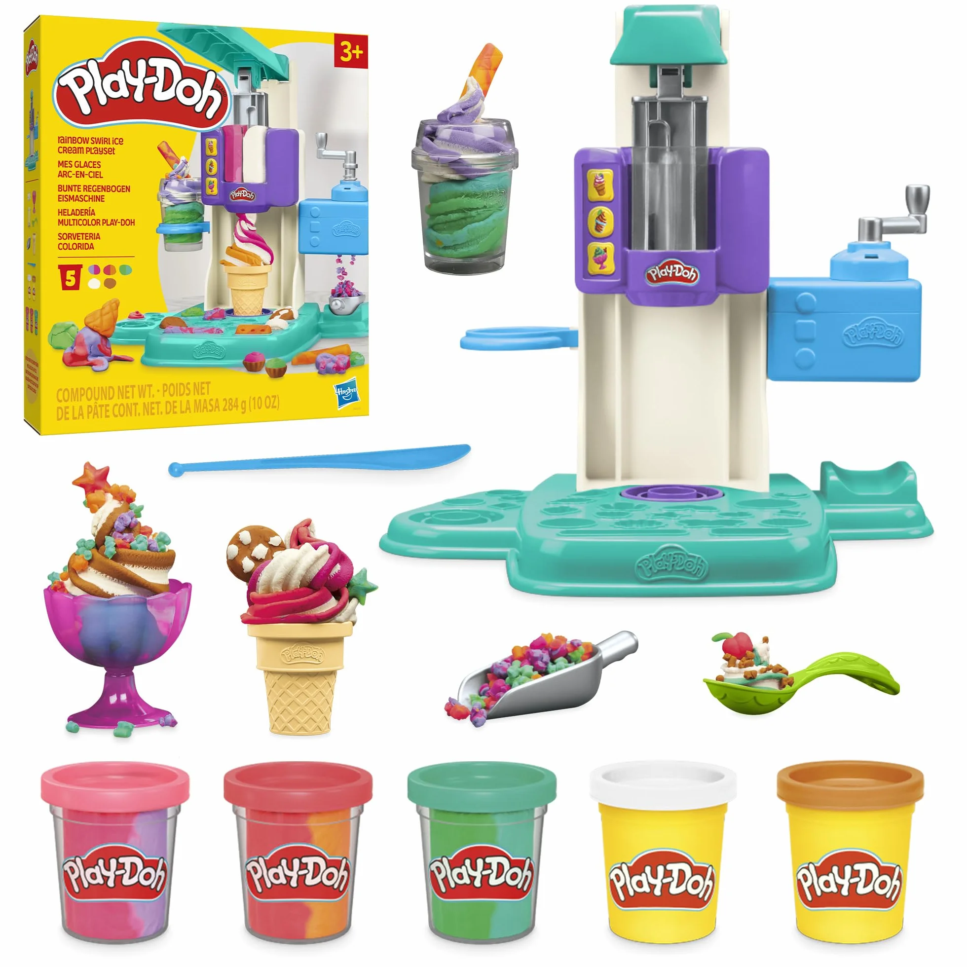 Play-Doh Hasbro Heladería Multicolor, Juego de Comida, 5 Botes de Plastilina de Colores, Manualidades para Niños y Niñas a Partir de 3 Años, Juguete Creativo, Moldes de Helado