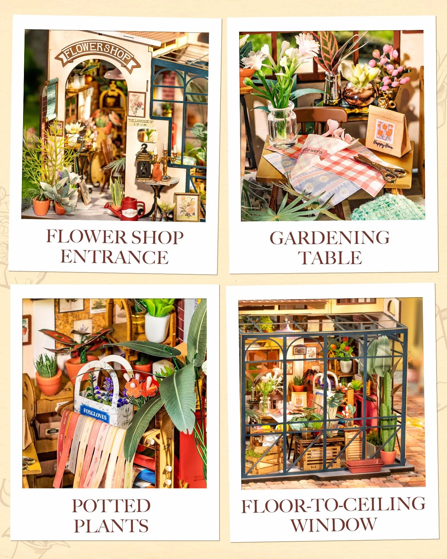 Rolife Casa de Muñecas en Miniatura La Floristería de Emily Casa de Muñecas de Madera para Adultos Book Nook Librería Decoración del Hogar Regalo Cumpleaños