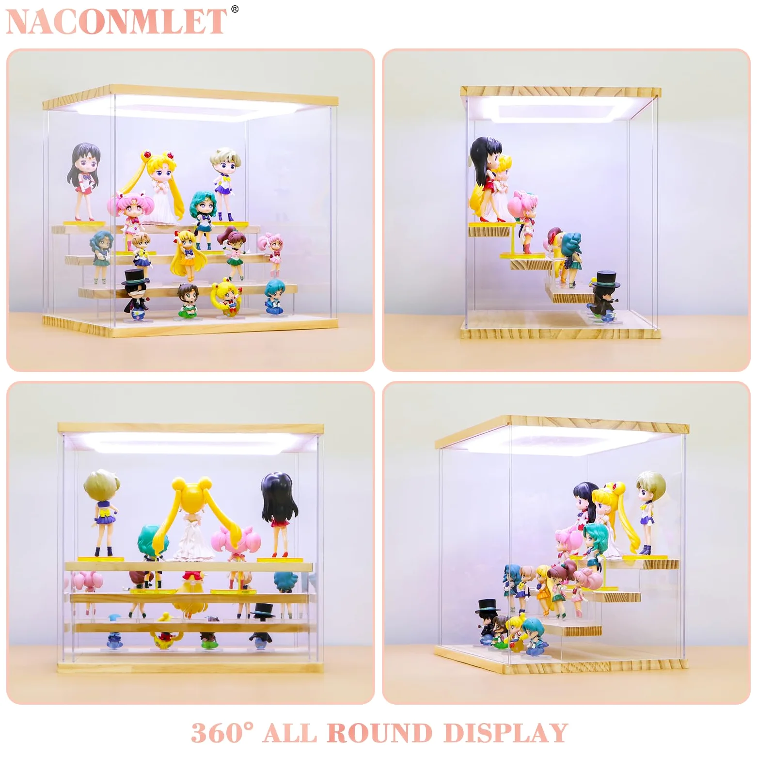 Vitrina acrílica transparente para figura con luz LED, soporte de exhibición de 6 niveles, caja de exhibición Funko Pop, vitrina de protección a prueba de polvo para coleccionables (pequeño 6 niveles