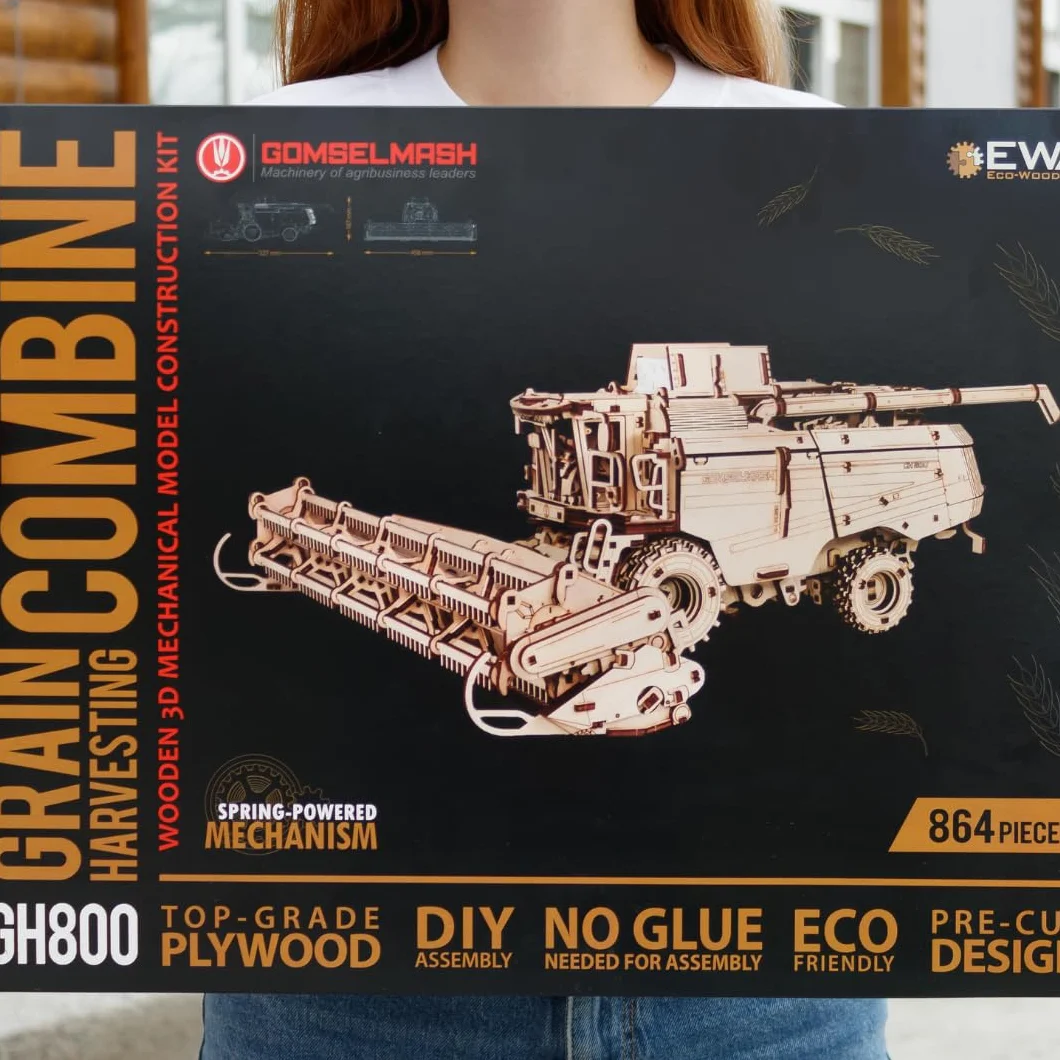 EWA Eco-Wood-Art Ideal para coleccionistas, Amantes de la Agricultura y Solo Aquellos Que aprecian Modelos interesantes, Color Naturaleza (HARVESTING Combine with Grain Header)