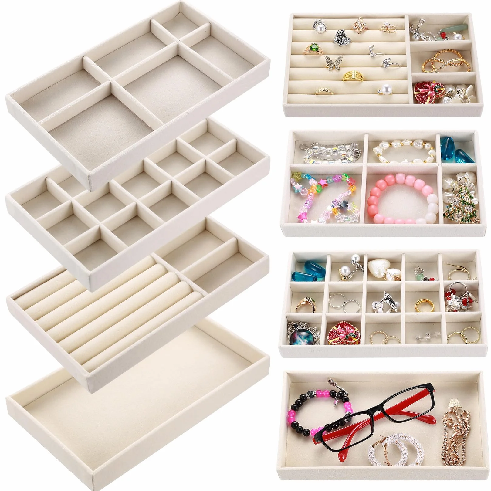 4 unidades de almacenamiento para joyas, cajón apilable, organizador de joyería, para cajones, pulseras, anillos, pendientes, tocador