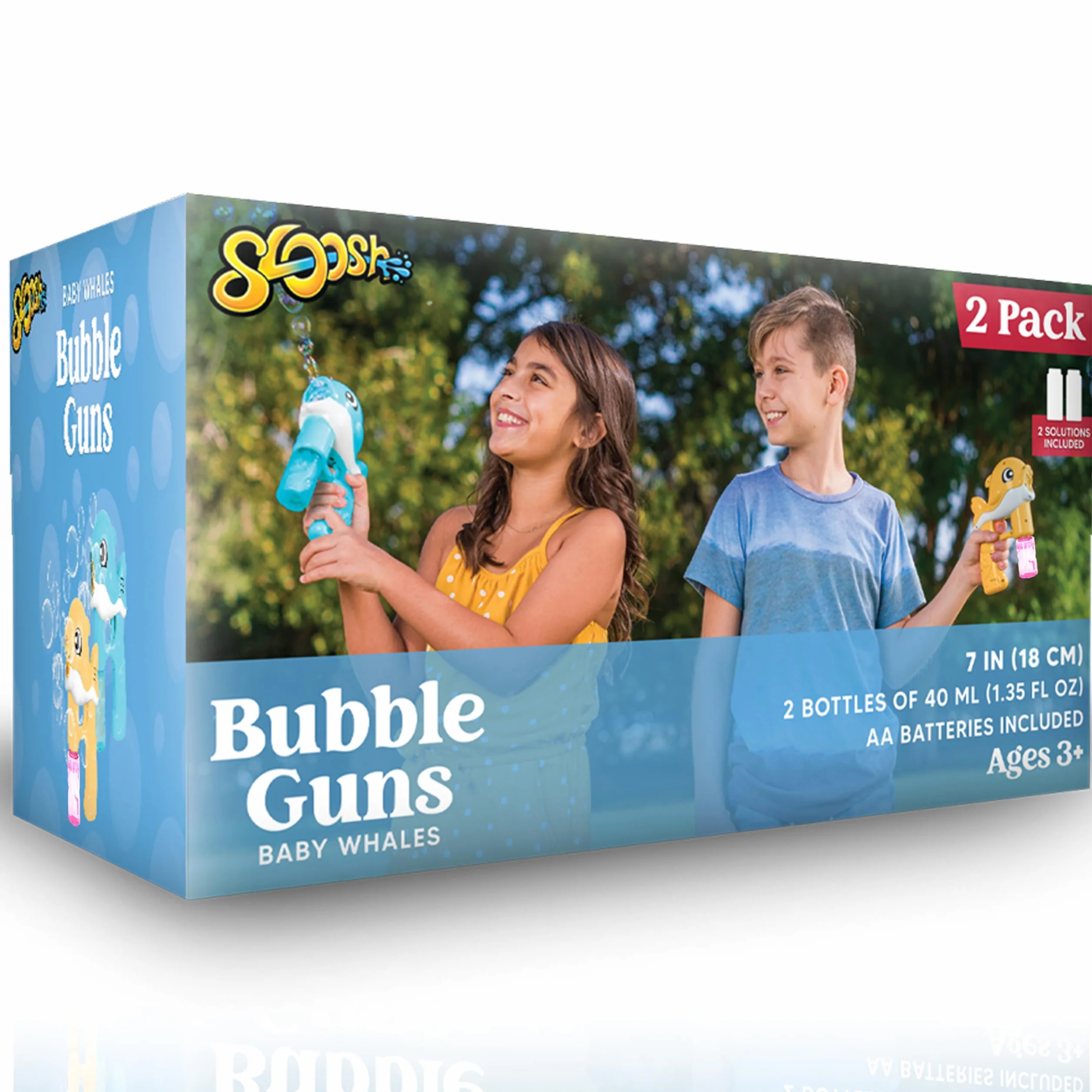 Sloosh 2 Pistolas de Burbujas para Ballenas LED automático con 4 soluciones de Repuesto de Burbujas, Pistola de Burbujas para niños, diversión de Verano para Exteriores, Regalos de Pascua