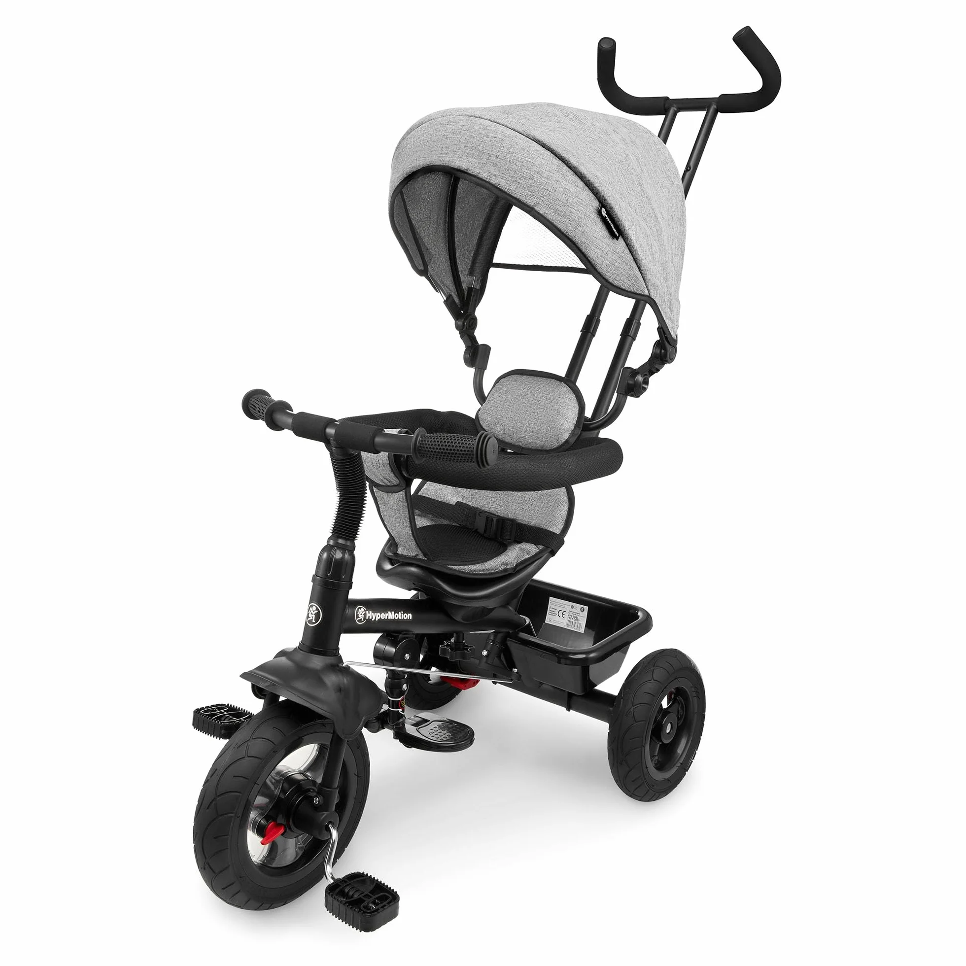 HyperMotion Triciclo Infantil con Manillar para Padres - Bici Bebé 1 Año Evolutiva hasta 20kg - Modelo Similar Kinderkraft con Barra de Empuje - Saltador Bebe Gris