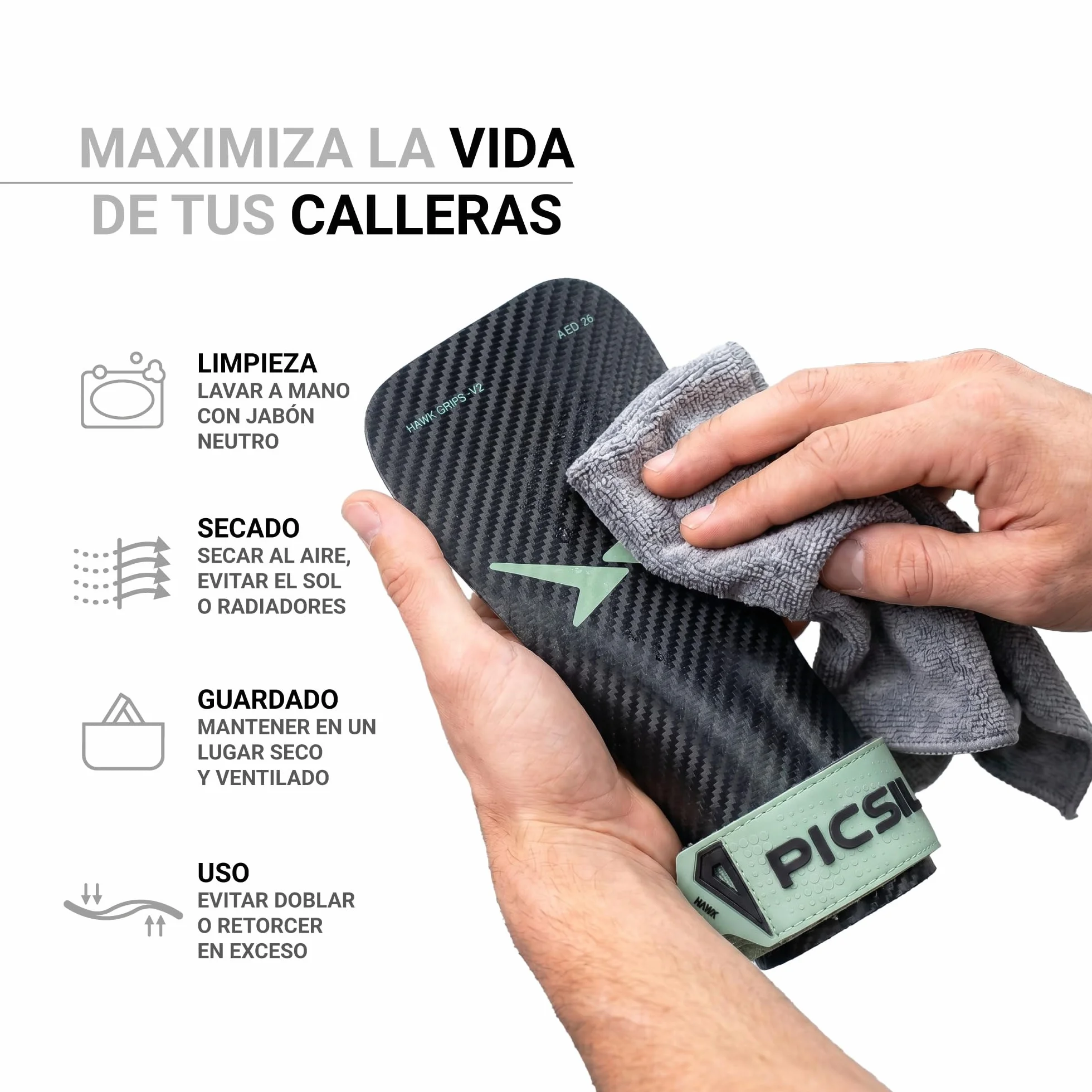 PICSIL Hawk Grips Calleras Sin Magnesio Agarre Barras Limpias Triple Capa Muñequeras Bolsa Transpirable