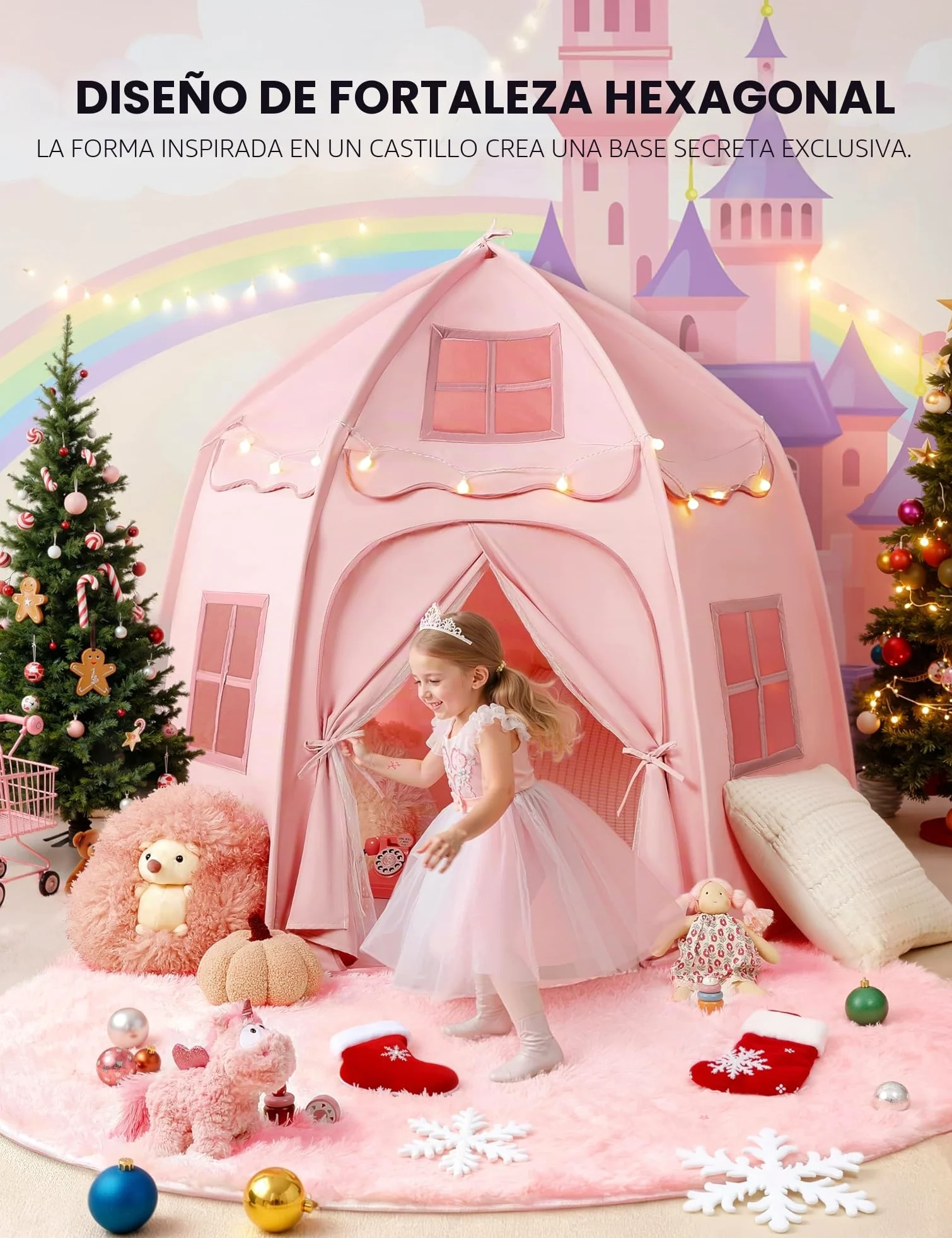 Besrey Tienda de Campaña Infantil Rosa - Casita para Niños con Diseño de Castillo, Grande y Fácil de Montar, Ideal para Juegos Interiores y Exteriores, Niñas y Niños