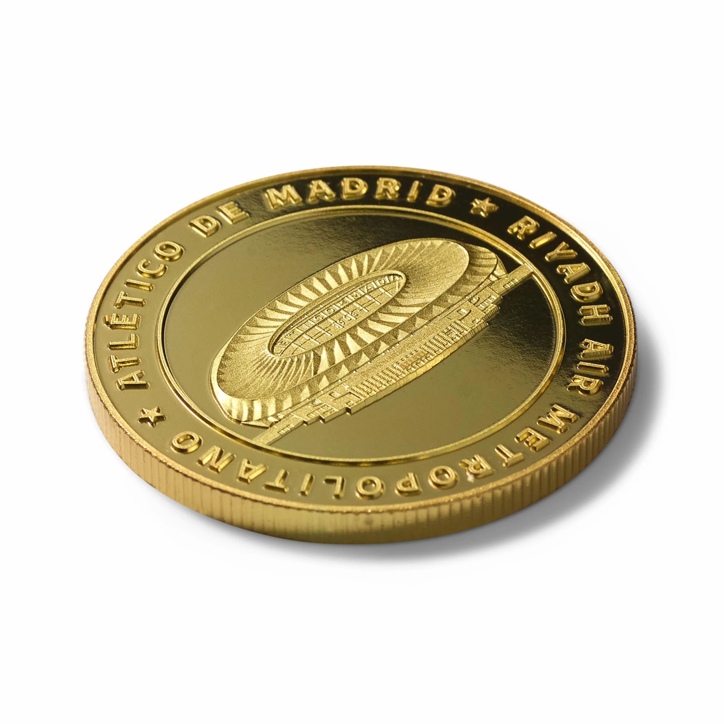 Atlético de Madrid - Moneda edición Especial Escudo y Estadio Riyadh Air Metropolitano - Coleccionable - Dorada - Producto Oficial