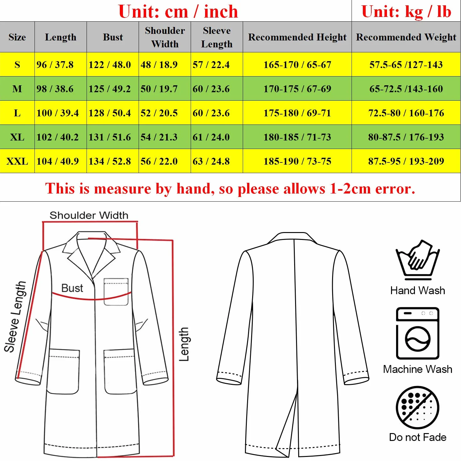 Bata Laboratorio Médico Blanco Larga para Hombres y Mujeres Uniformes Sanitarios