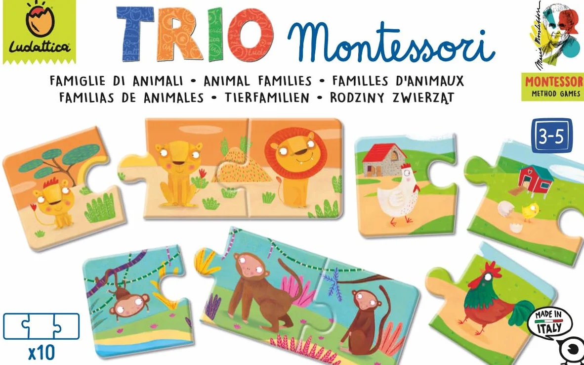 Ludattica | JUEGOS MONTESSORI | Trio Montessori: ¡Descubre las familias de animales con el método Montessori! | Juego educativo 3-5 años | Primeros rompecabezas | Made in Italy