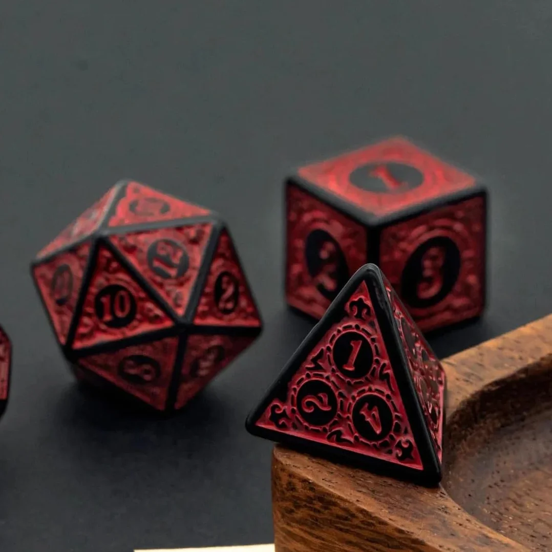 7 Piezas Dados Poliédricos 20 Caras de Rol - Juego de Dados de Colores Con Bolsas para DND RPG MTG (Rojo)