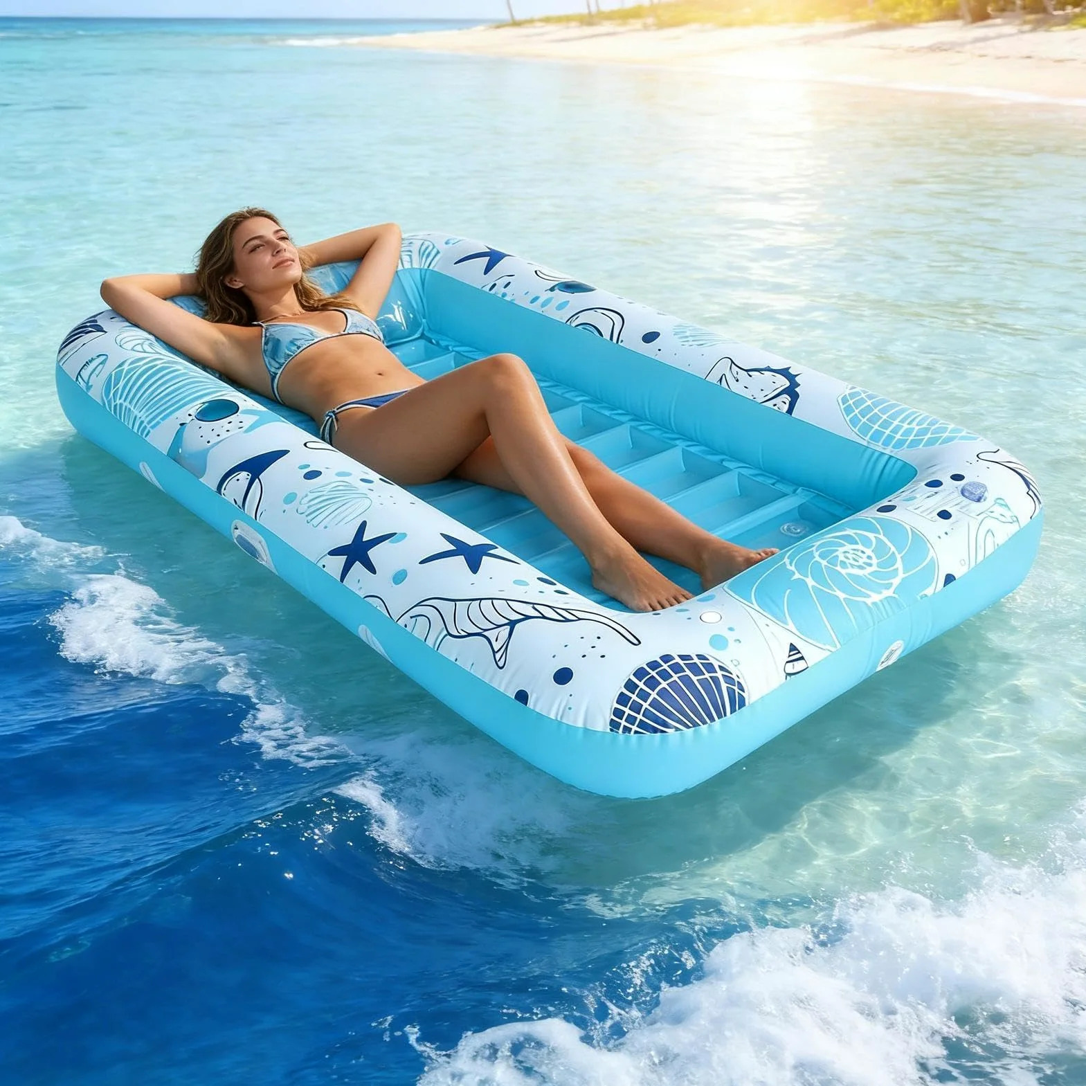 Flotador para piscina, tumbona de ocio con soporte para bebidas, balsa para tumbonas para vacaciones, lago, verano, adultos, familias