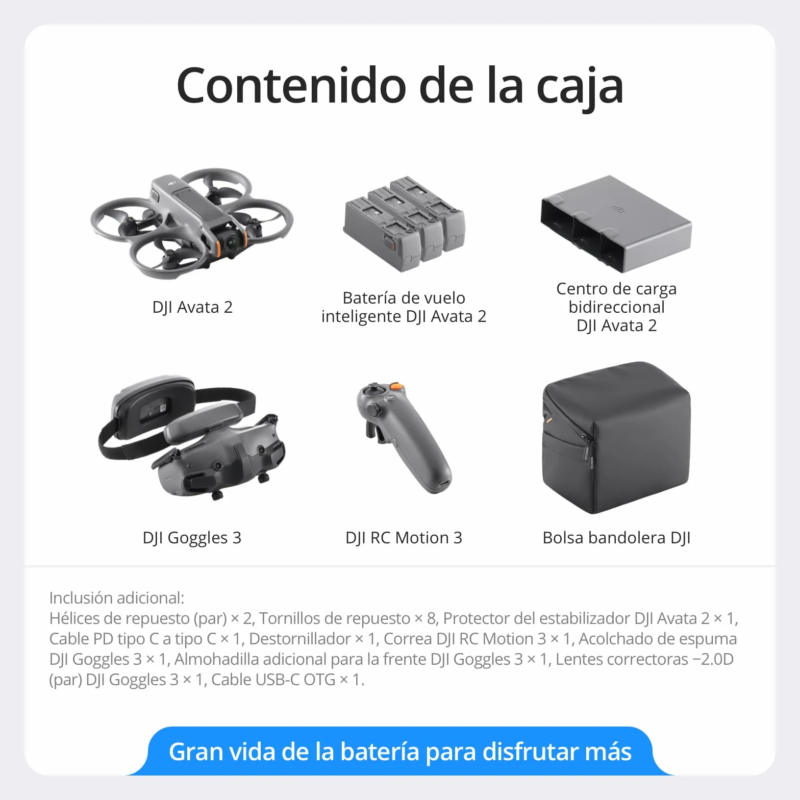 DJI Pack Avata 2 Vuela Más (3 baterías), dron FPV con cámara 4K, Acrobacias con un Toque, Protector de hélices Integrado, dron con cámara con Goggles 3 y RC Motion 3