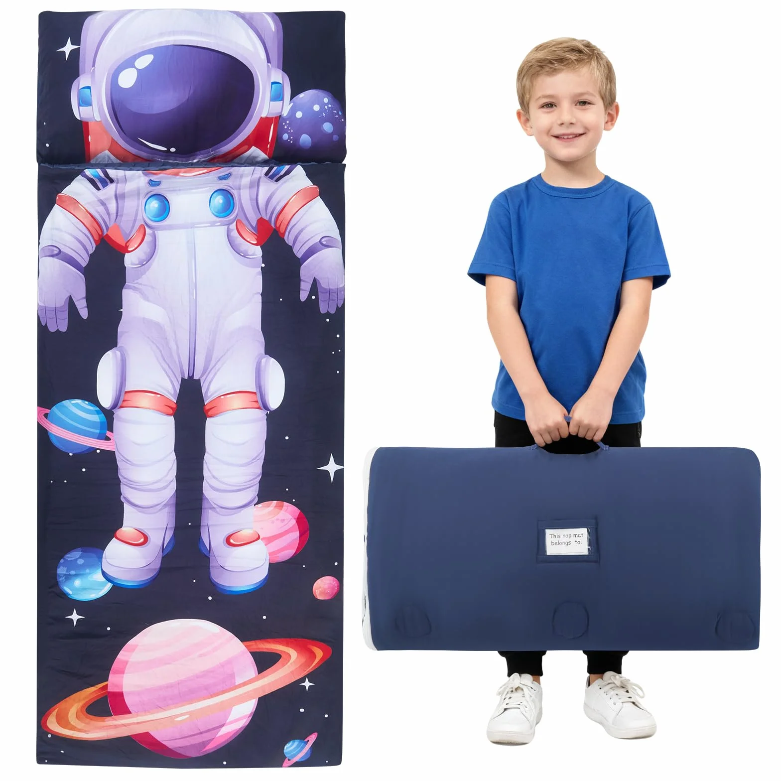 Saco de Dormir Infantil para Niños y Niñas 3-8 Años (120x60 cm), de Algodón con Forro Polar, Ligero y Cálido con Almohada Desmontable, para Guardería, Viaje y Camping