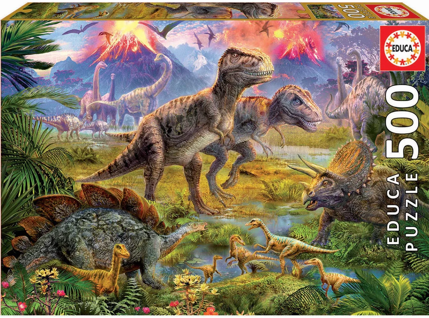 Educa - Puzzle de 500 Piezas para Adultos | Encuentro de Dinosaurios. Incluye Pegamento Fix Puzzle. A Partir de 11 años (15969)