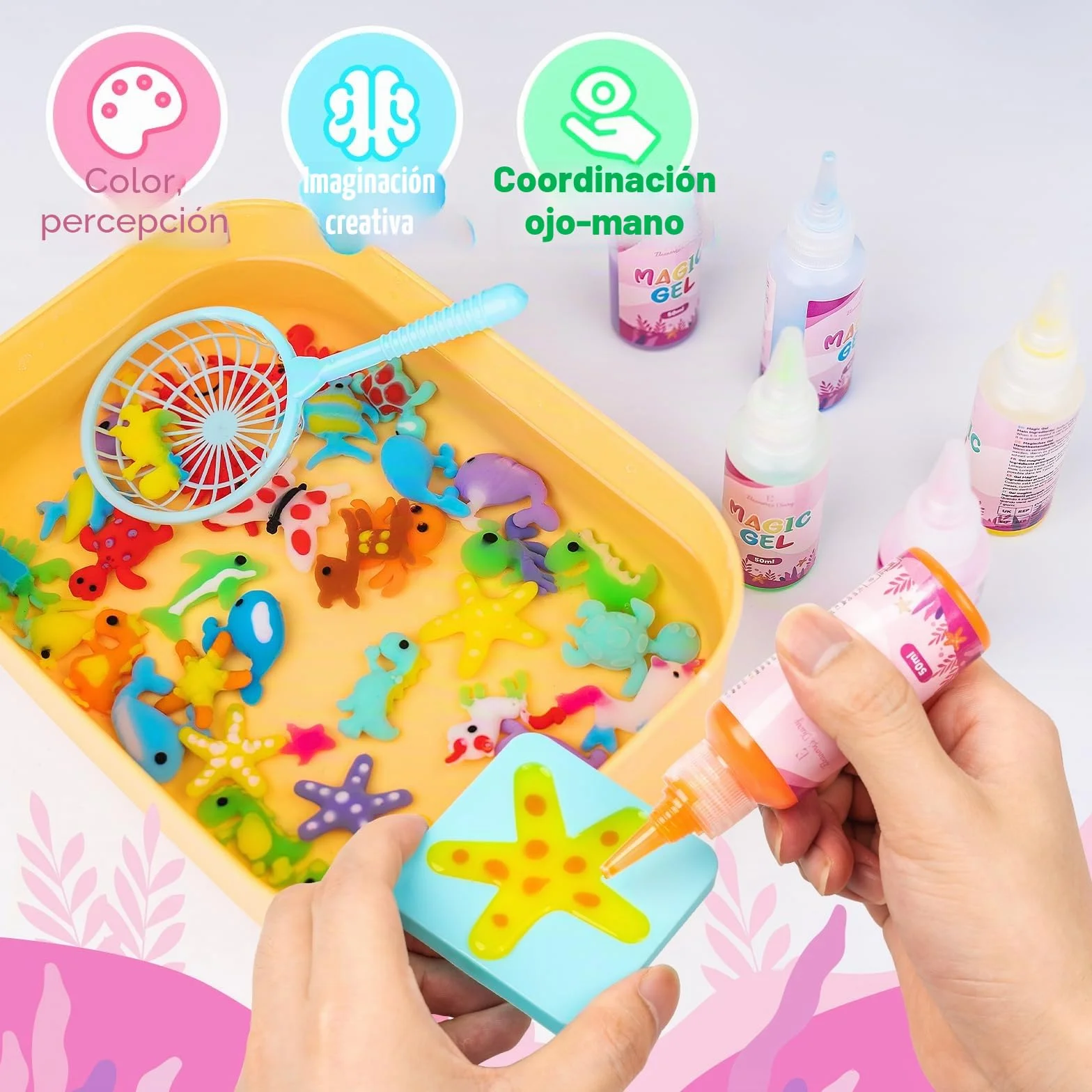 Eleanore's Diary Aqua Gelz Creative Set, Magic Water Elf, Aquagelz 3D Creative Set de Geles Mágicos Océano, Kits de dibujo para Niños con 12 Botellas de Gel de Color y 12 Formas, Juego Dibujo Niños