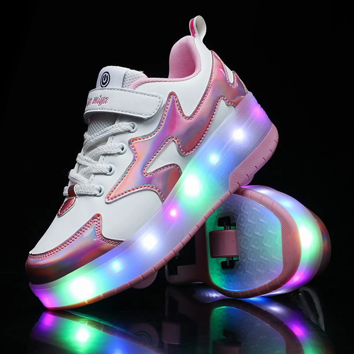 Zapatos con Ruedas Zapatillas LED con Dos Ruedas para Niños Carga USB Automática Calzado Skateboarding