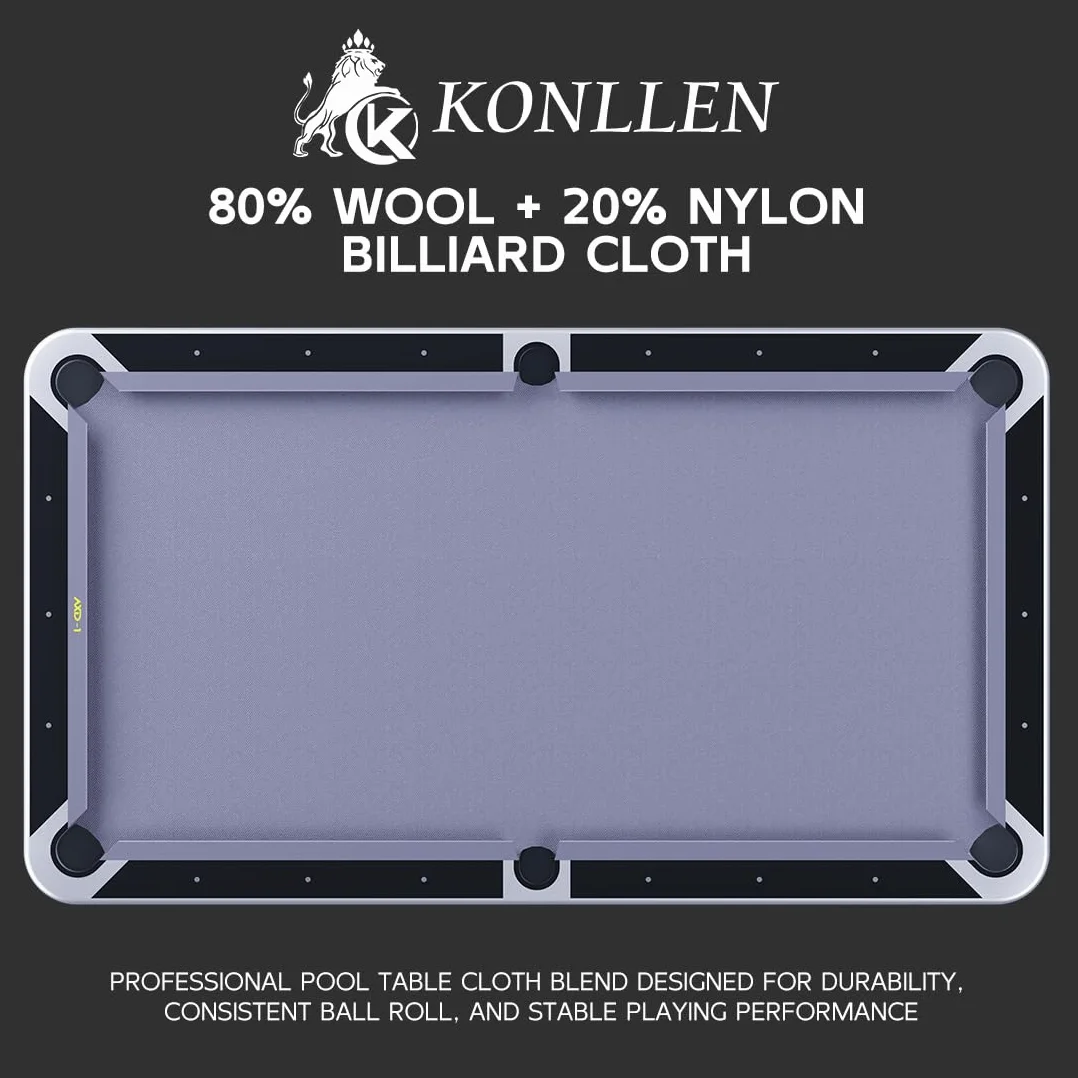 KONLLEN Mesa de billar de fieltro de 9 pies con 6 tiras de tela para mesas de billar americanas