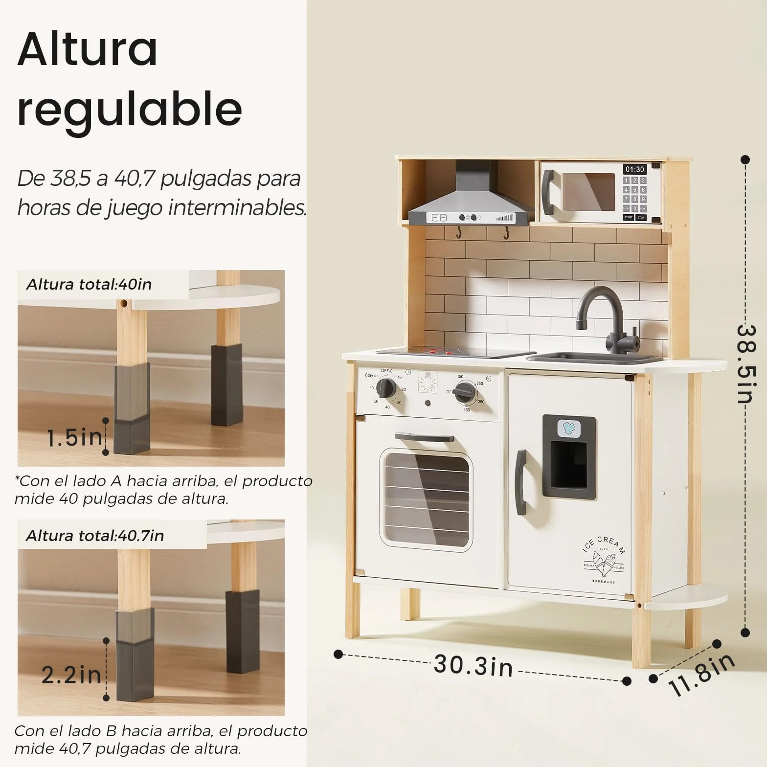 Tiny Land Cocina Juguete para niños con 18 Accesorios de Comida y Utensilios de Cocina de Juguete Juego de Chef de Madera con Luces y Sonidos