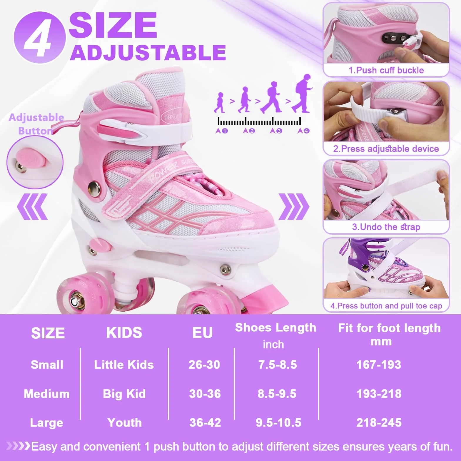 Patines Ajustables para Niñas Principiantes 4 Tallas