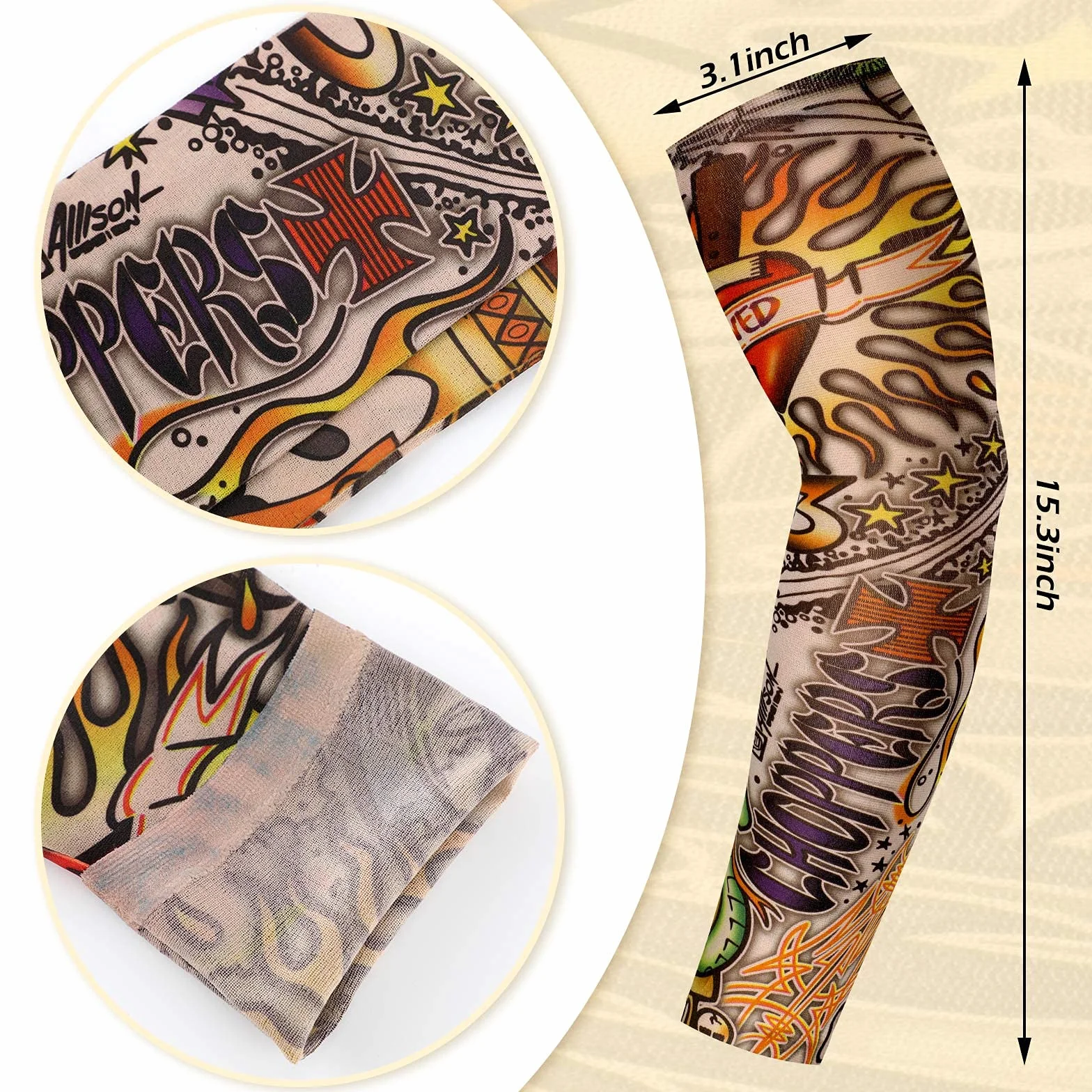 BBTO Set de Mangas de Tatuaje de 12 Piezas Mangas de Brazo de Protección Solar Falsas Guantes de Brazo Elásticos Suaves para Ciclismo