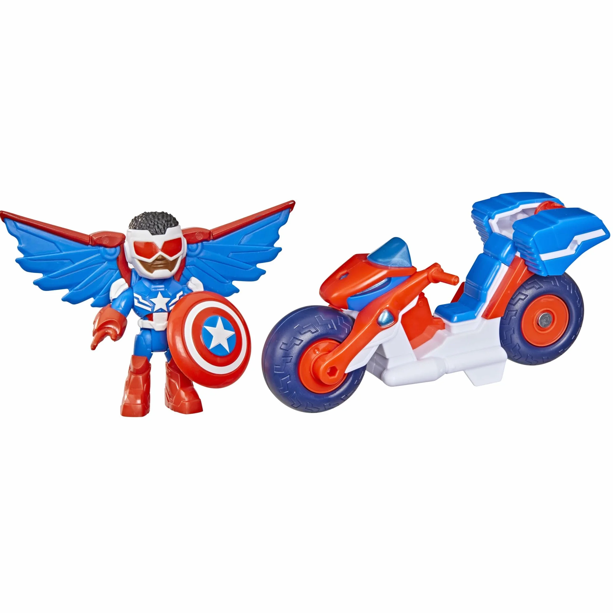 Marvel Iron Man and His Awesome Friends, Capitán América: Sam Wilson Super Bike, Figura de acción y Moto de Juguete